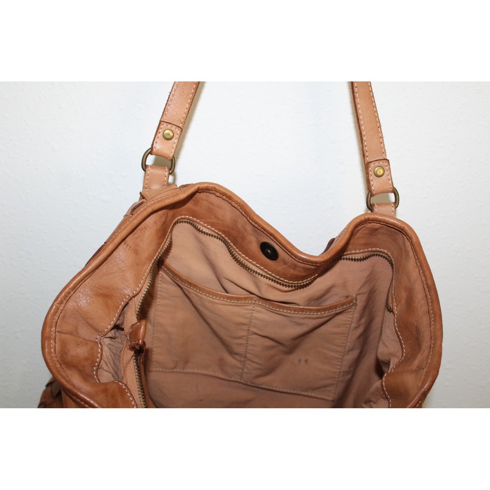 Costanza Rota Italian Leather Woven Tote Bag Tan Cognac Made in Italy Checker - Picture 5 of 12